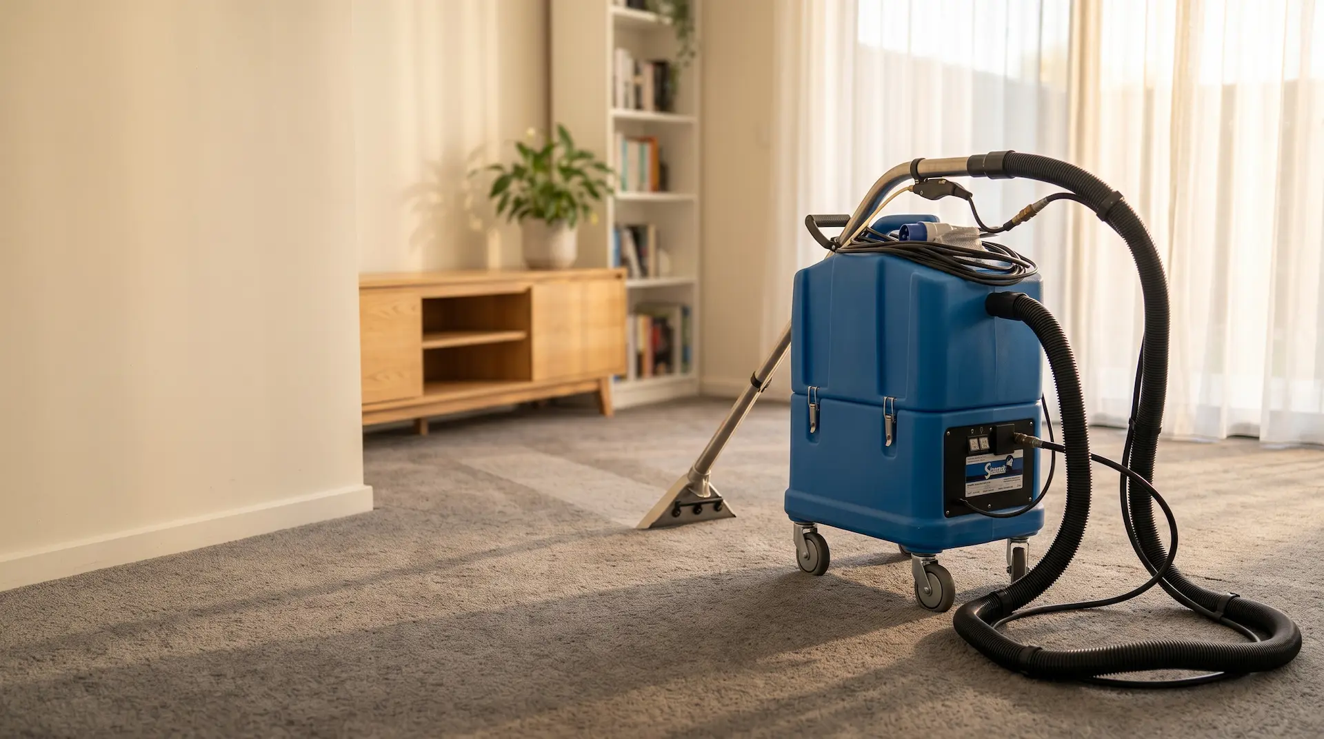 Carpet extraction machine on freshly cleaned carpet in a Sydney living room